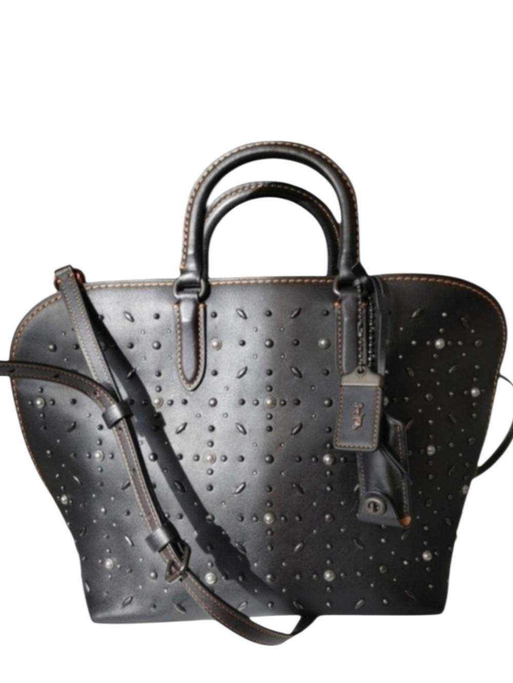 Coach Black Leather Rivets Dakota Satchel Crossbody Bag